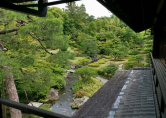 對龍山荘　南からの渓流とせせらぎが大池に注ぎ込む